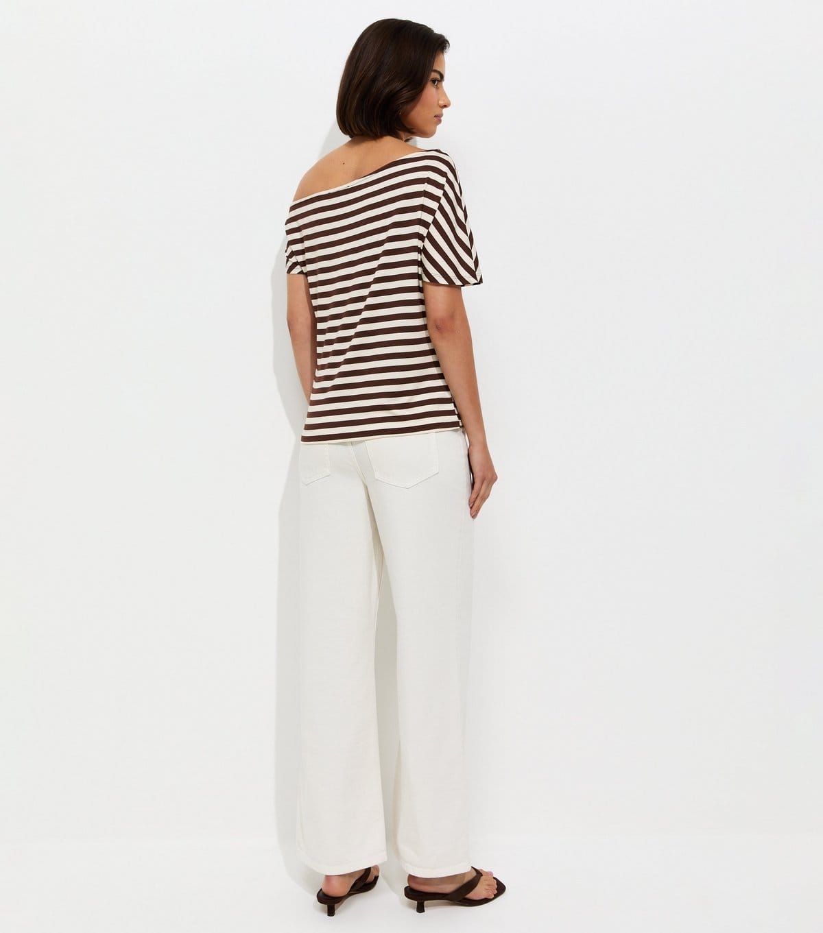 New Look Women's Brown Striped Off The Shoulder T-Shirt New Look - 4