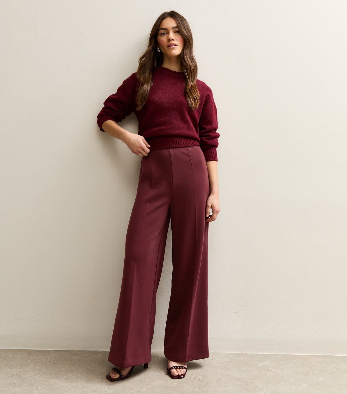 New Look New Look Burgundy Petite Wide Leg Trousers