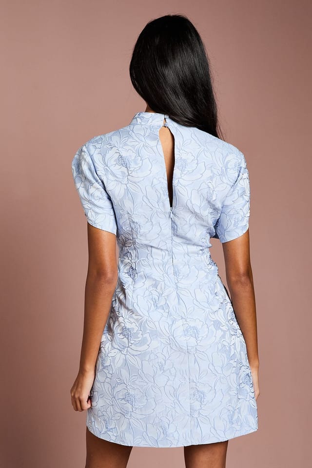 Coast Coast Women's Petite Puff Sleeve Jacquard Mini Dress in Blue - 3