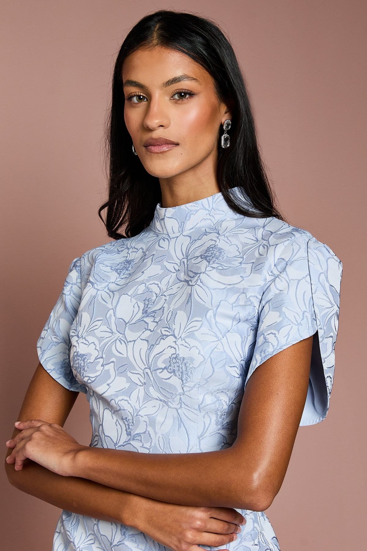 Coast Coast Women's Petite Puff Sleeve Jacquard Mini Dress in Blue - 4