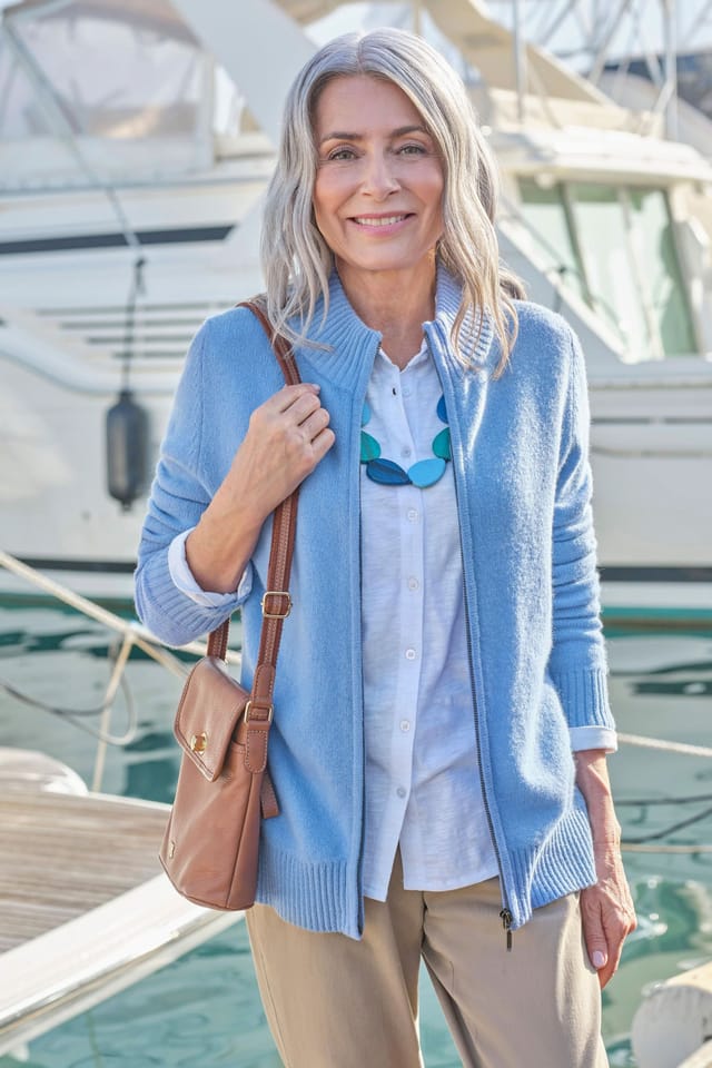 WoolOvers WoolOvers Women's 100% Wool Fitted Zip Thru Cardigan in Blue - 2