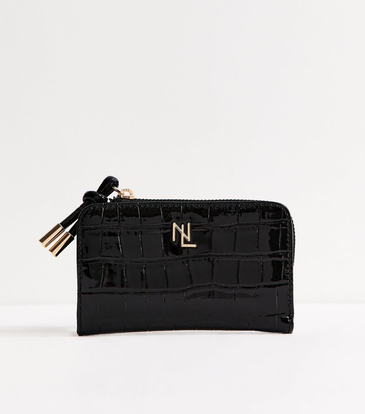 New Look New Look Black Faux Leather Crocodile Embossed Logo Cardholder