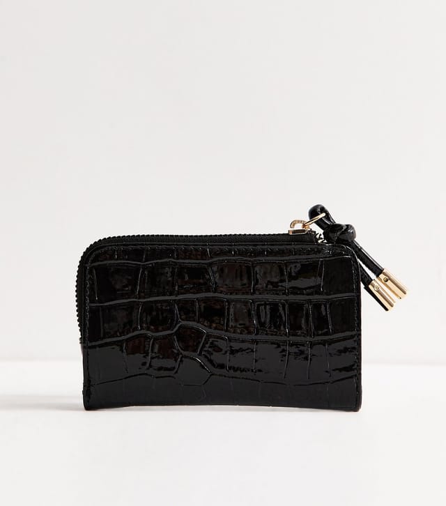 New Look Black Faux Leather Oversized Crocodile Embossed Logo Plaque Cardholder New Look - 3