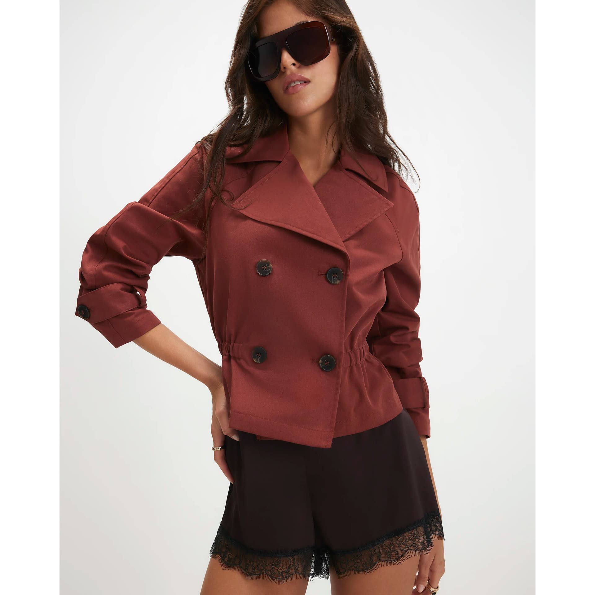 River Island River Island Womens Red Casual Waisted Crop Trench Jacket