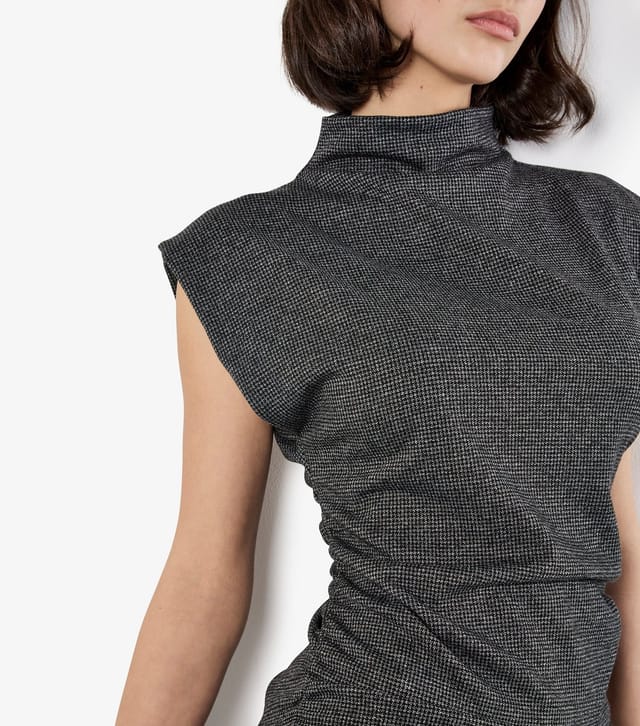Apricot Women's Dark Grey Dogtooth Pattern Ruched Top Apricot New Look - 2