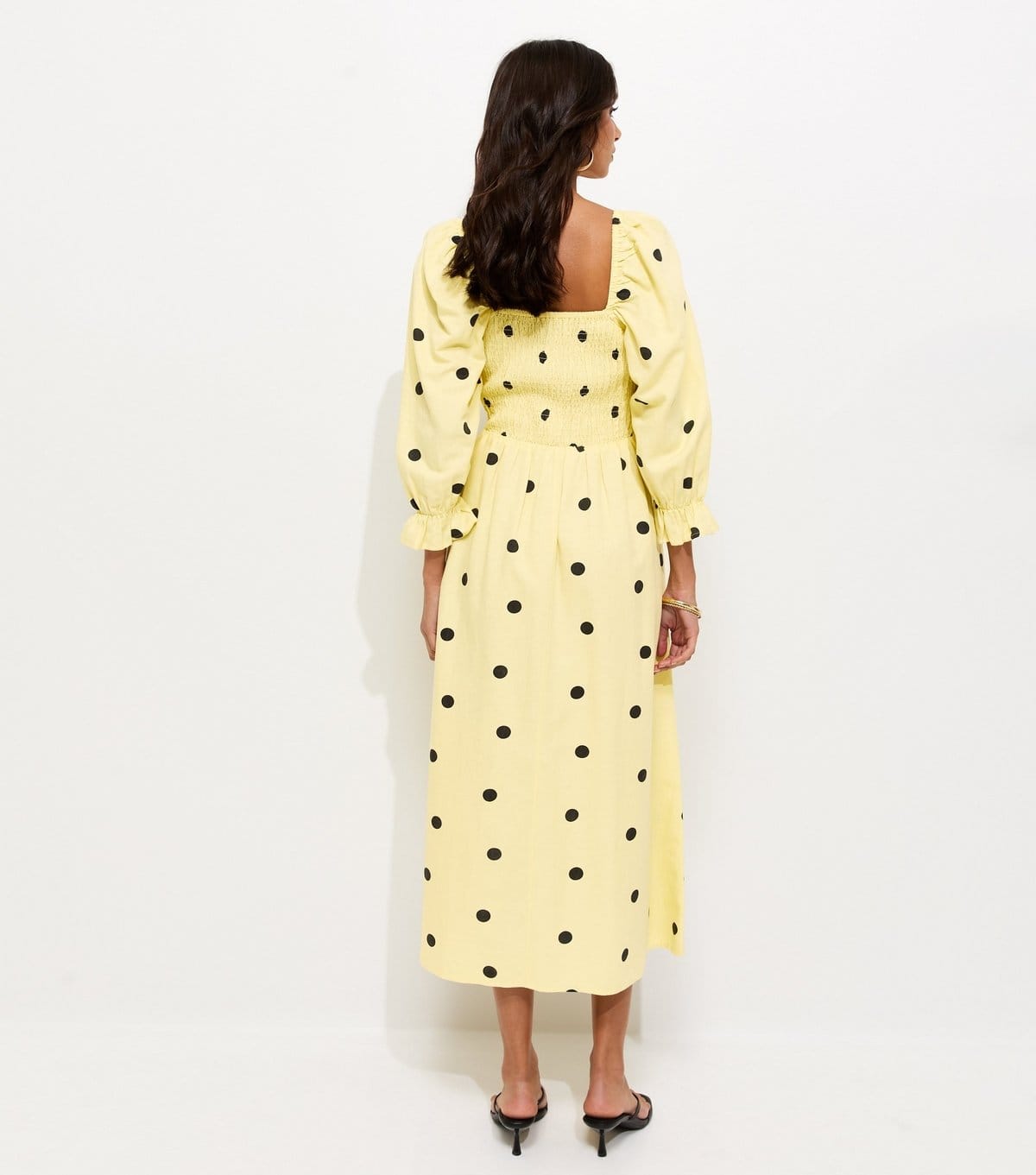New Look Women's Yellow Textured Polka Dot Shirred Midi Dress New Look - 4