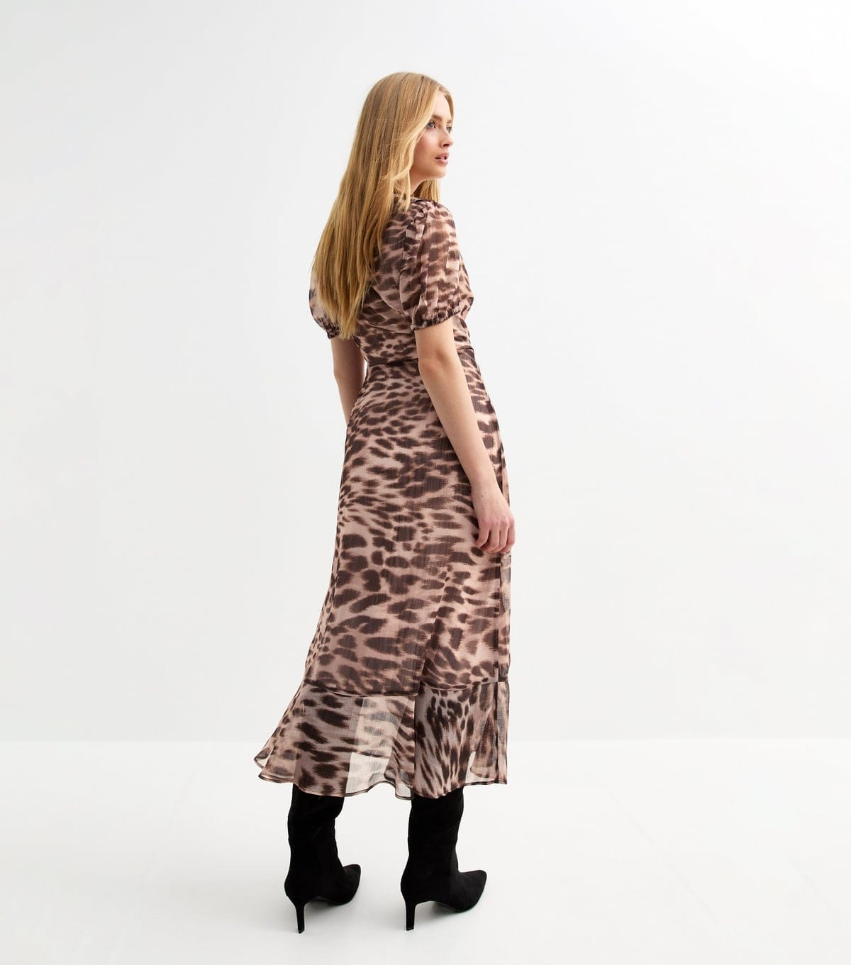 New Look Women's Brown Animal Print Chiffon Wrap Midi Dress New Look - 4
