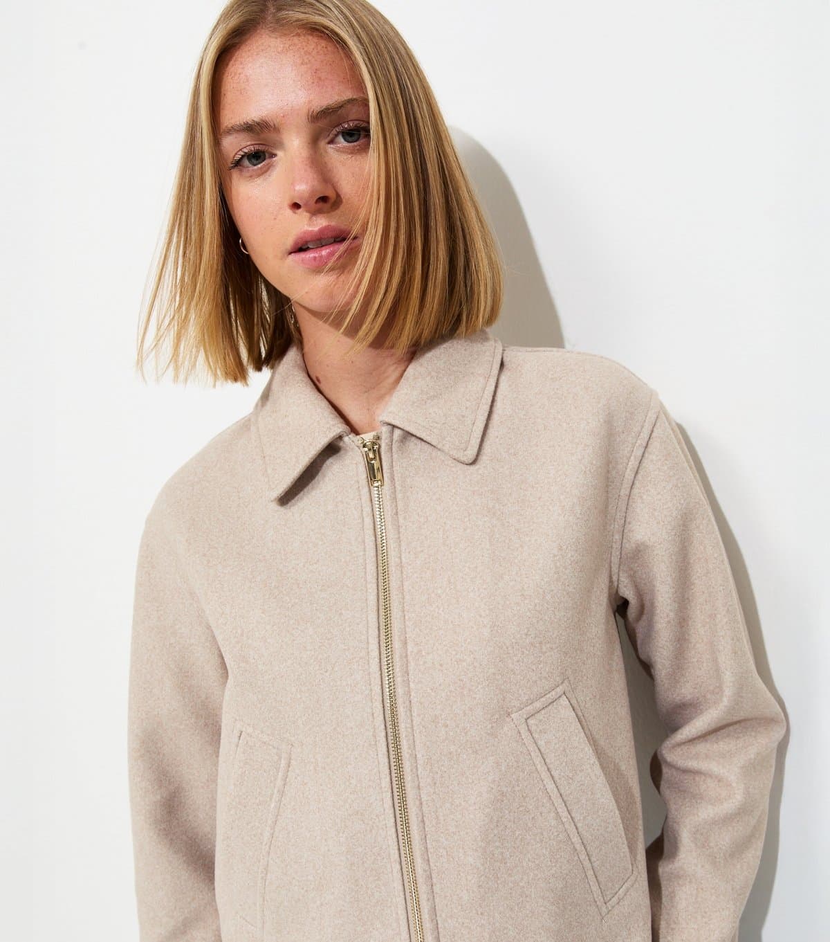 New Look Women's Oatmeal Felt Zip Through Shacket New Look