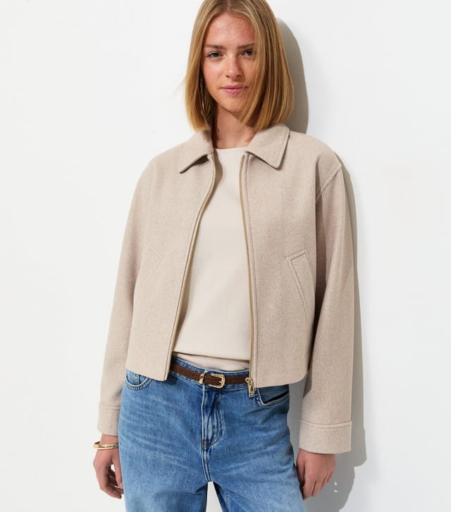 New Look Women's Oatmeal Felt Zip Through Shacket New Look - 2