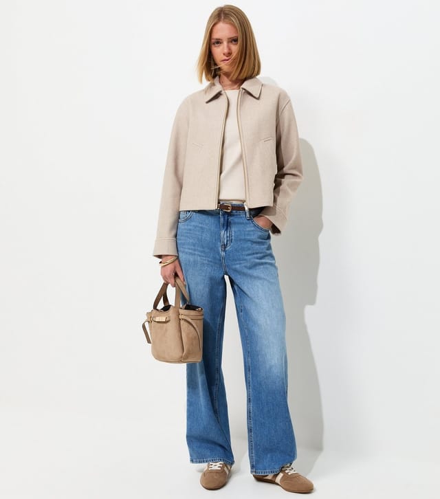 New Look Women's Oatmeal Felt Zip Through Shacket New Look - 3