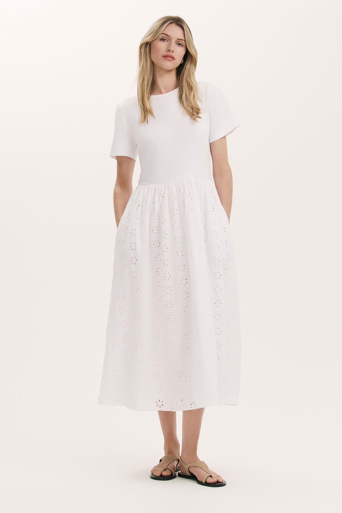 Finery London Finery London Women's Brea Embroidered Cotton Rich Midi Dress in White