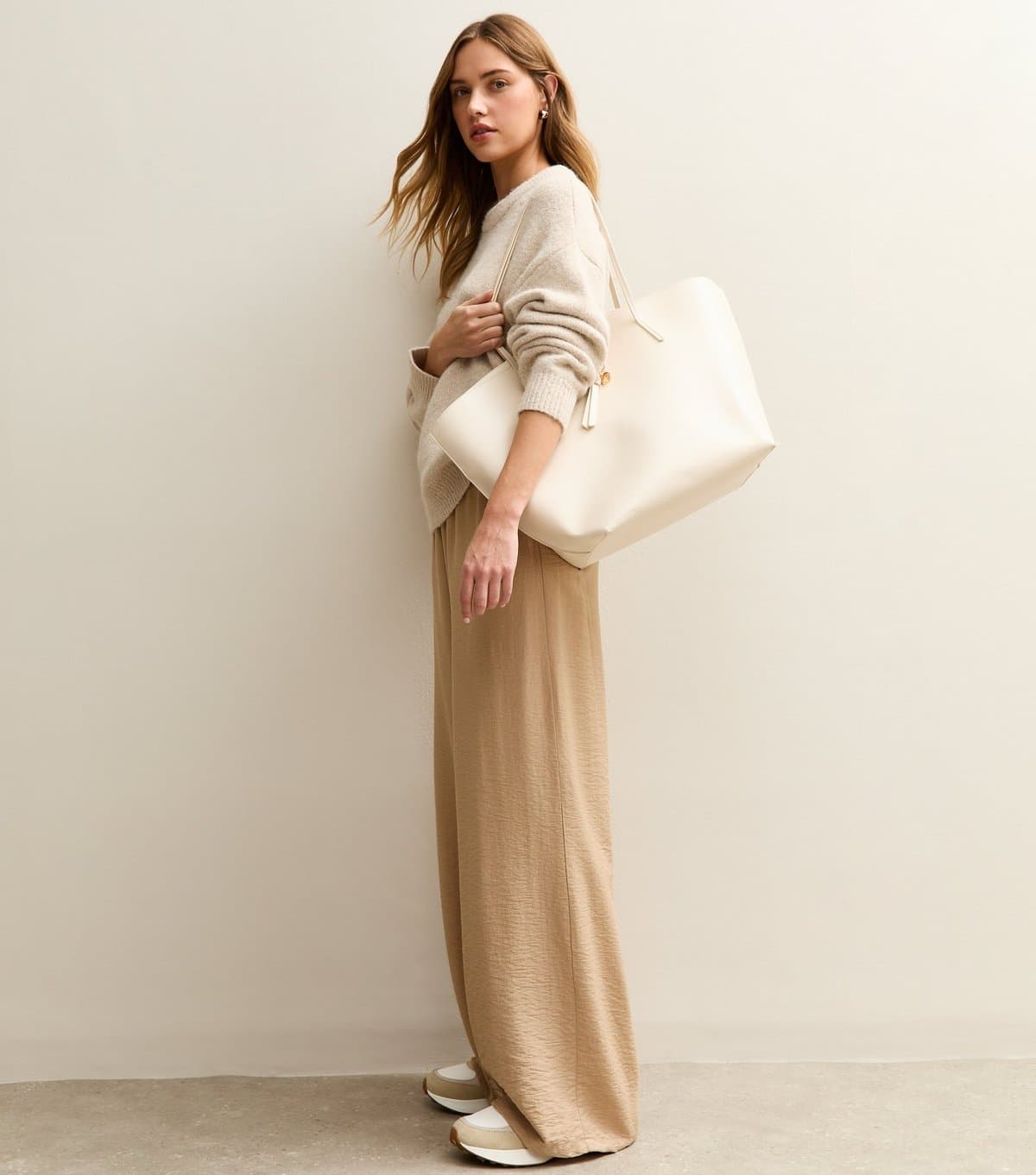 New Look Women's Camel Drawstring Waist Wide Leg Trousers New Look