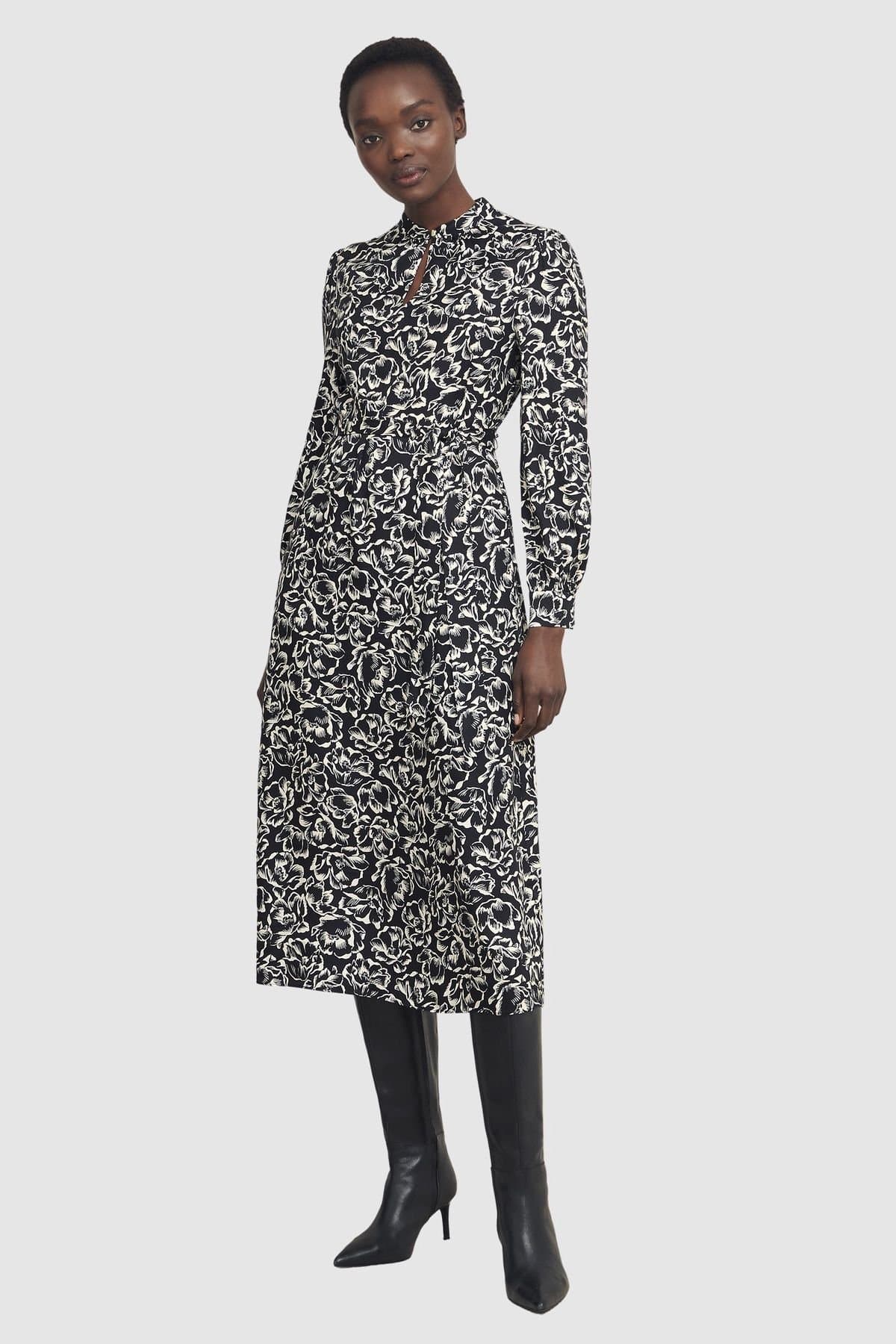 Hobbs London Hobbs London Women's Cynthia Long Sleeve Keyhole Midi Dress in Black