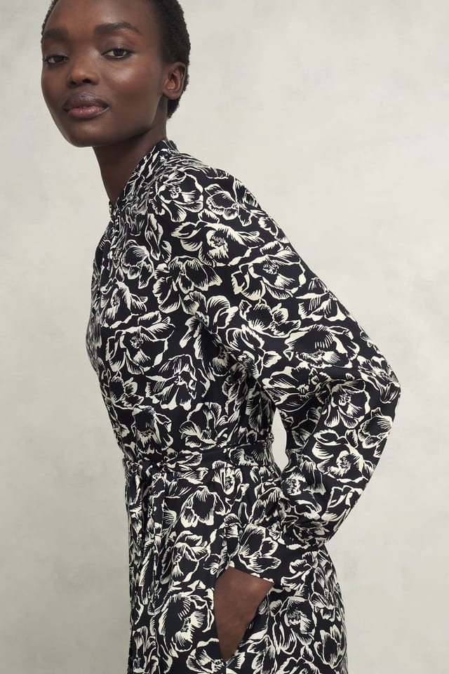 Hobbs London Hobbs London Women's Cynthia Long Sleeve Keyhole Midi Dress in Black - 3