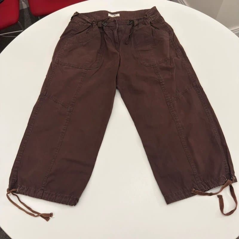 New Look Vintage MK Brown Cargo Capri Pants Drawstring Utility Trousers
