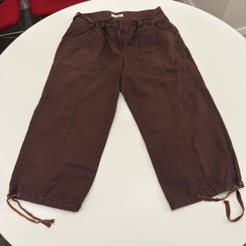 New Look Vintage MK Brown Cargo Capri Pants Drawstring Utility Trousers - 1