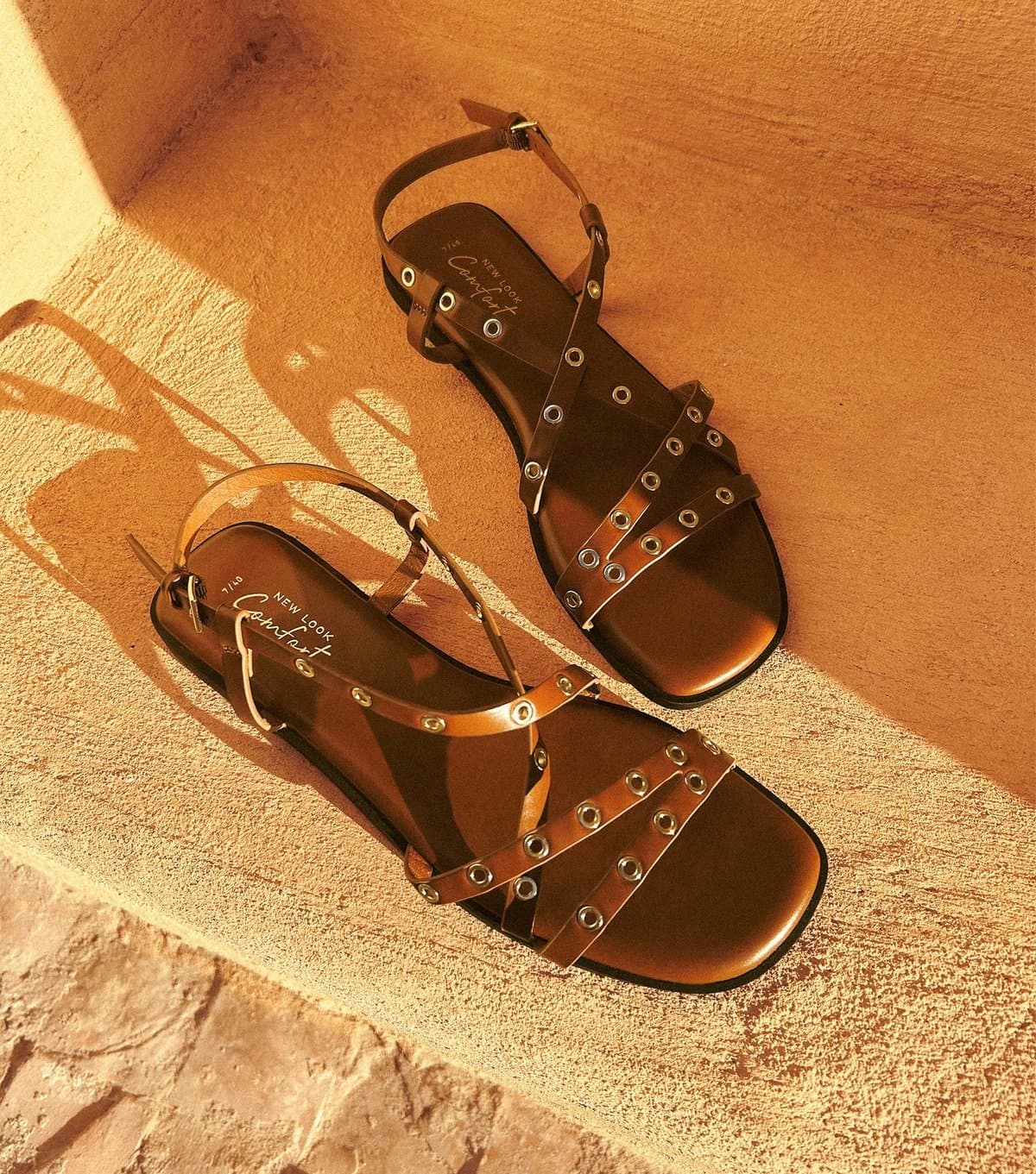 New Look New Look Tan Faux Leather Eyelet Embellished Multi Strap Sandals