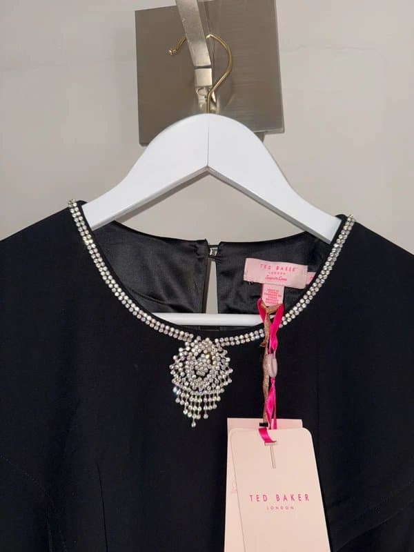 Ted Baker Stunning Black Ted Baker Size 3 (UK 12) Dress Diamanté Embellished Neckline New with Tags