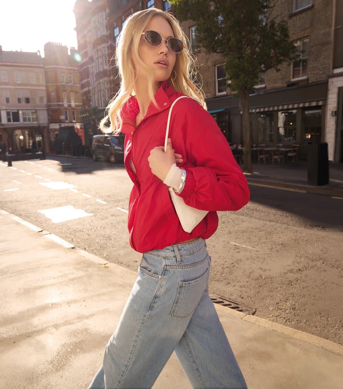 New Look Women's Bright Red Zip Through Funnel Windbreaker Jacket New Look