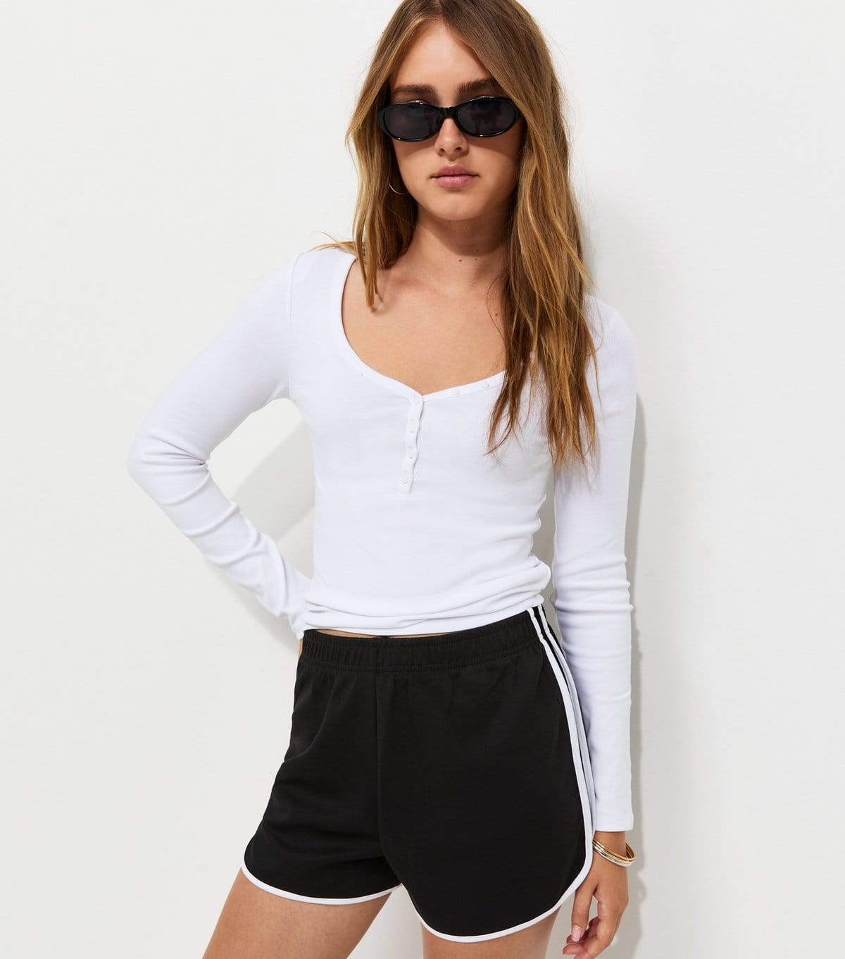 New Look Black Side Stripe Runner Shorts