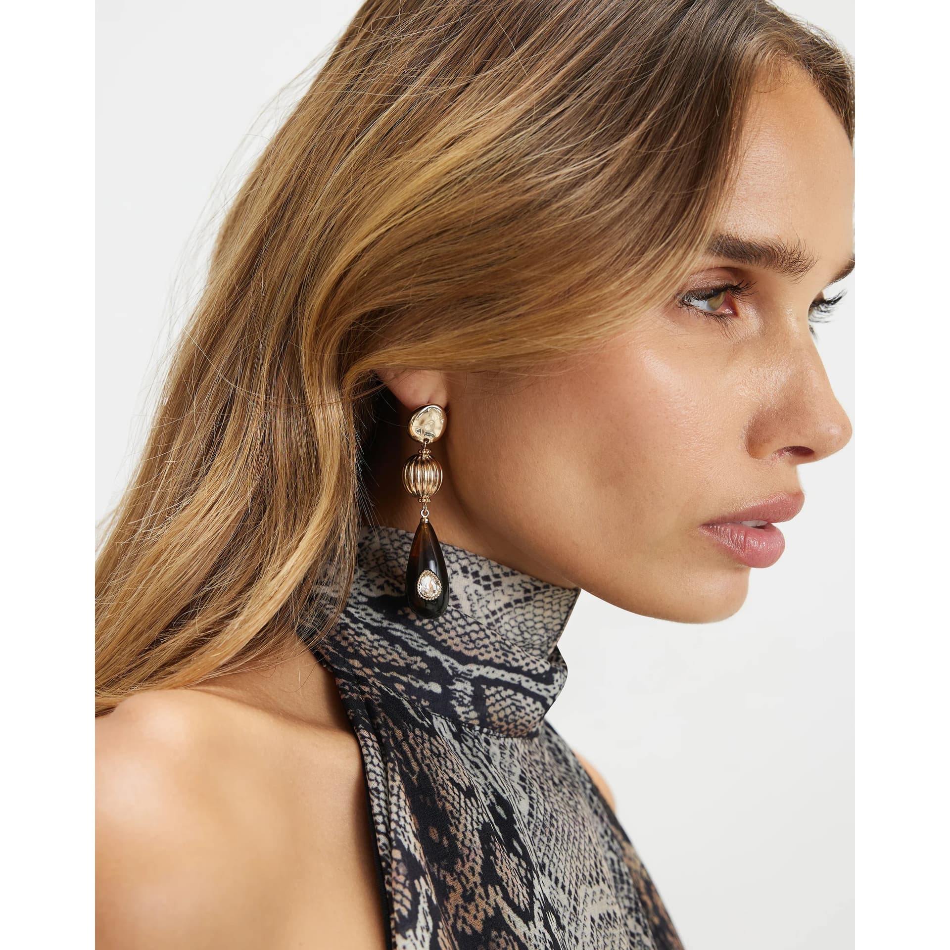 River Island River Island Womens Gold Resin Drop Earrings