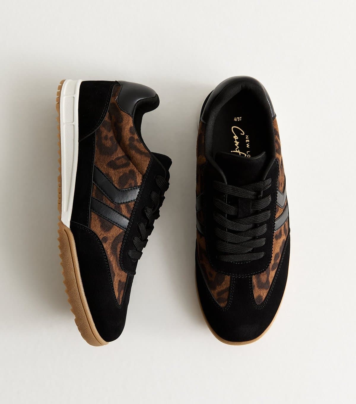 New Look Women's Brown Leopard Print Panelled Faux Leather Trainer Vegan New Look