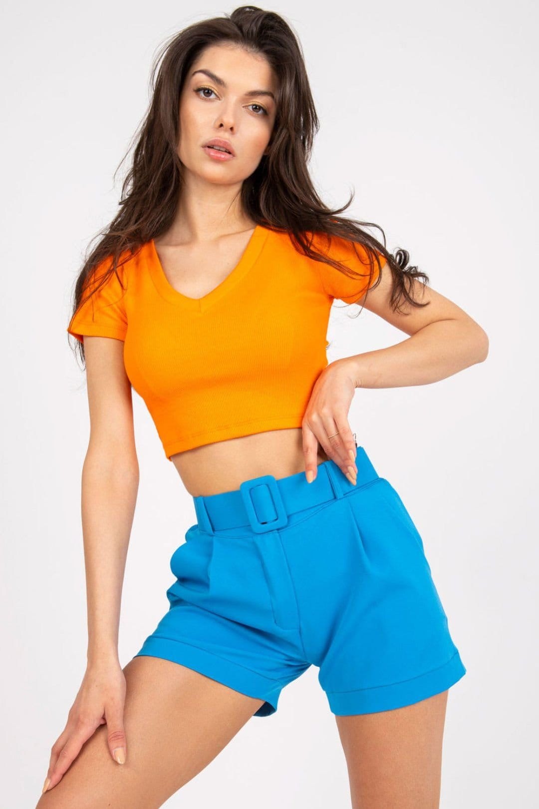 Love Lace Blue Zip Button Shorts with Matching Belt