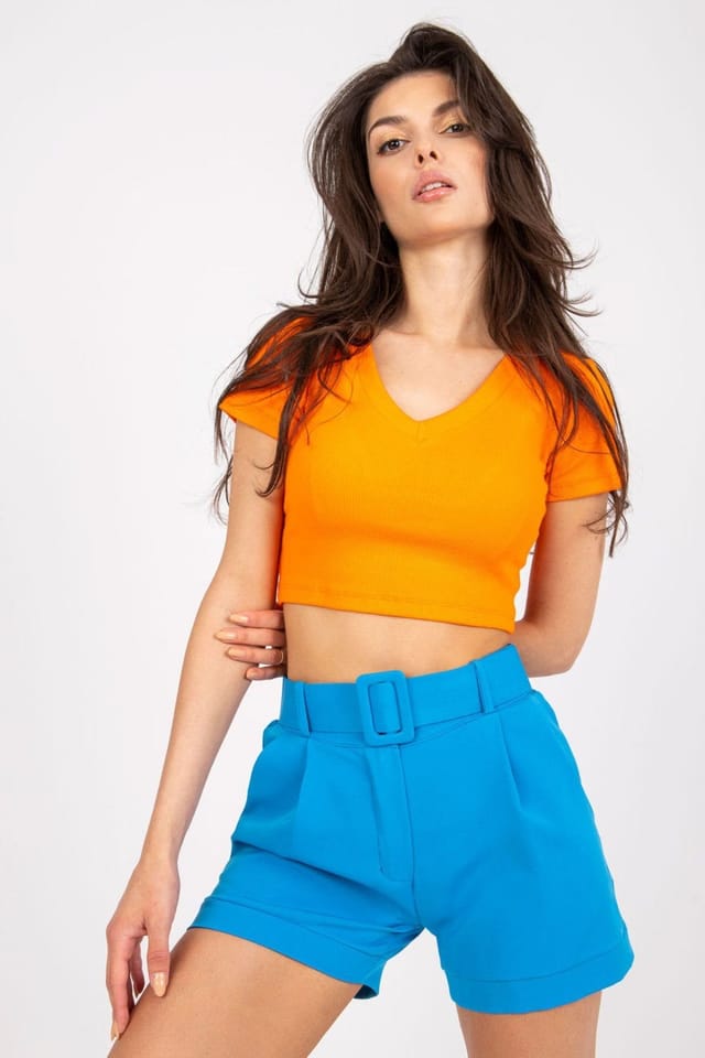 Love Lace Love Lace Women's Elegant Zip Button Shorts with Matching Belt Style 166316 in Blue - 3