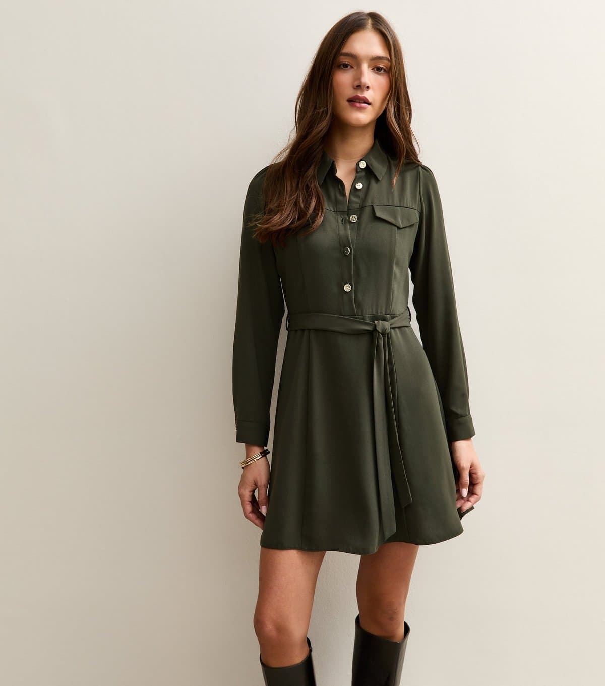 New Look Women's Dark Khaki Belted Shirt Dress New Look