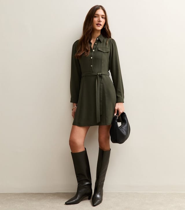 New Look Women's Dark Khaki Belted Shirt Dress New Look - 2