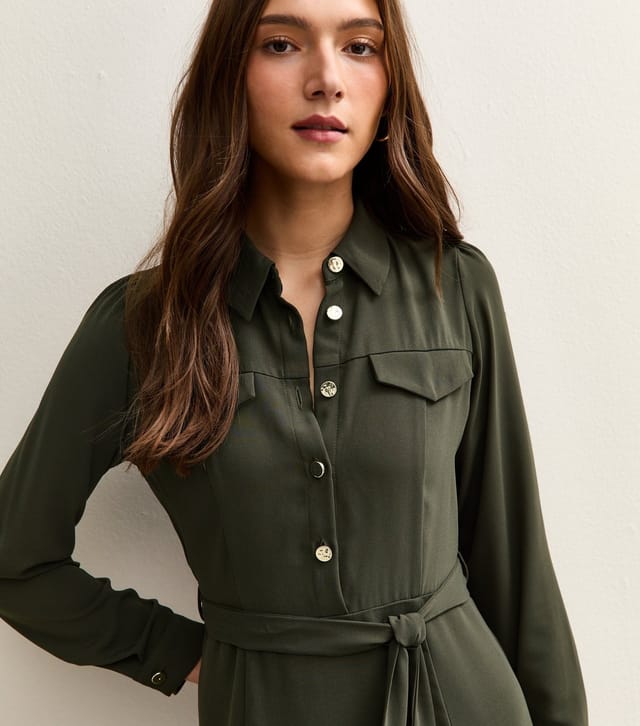 New Look Women's Dark Khaki Belted Shirt Dress New Look - 3