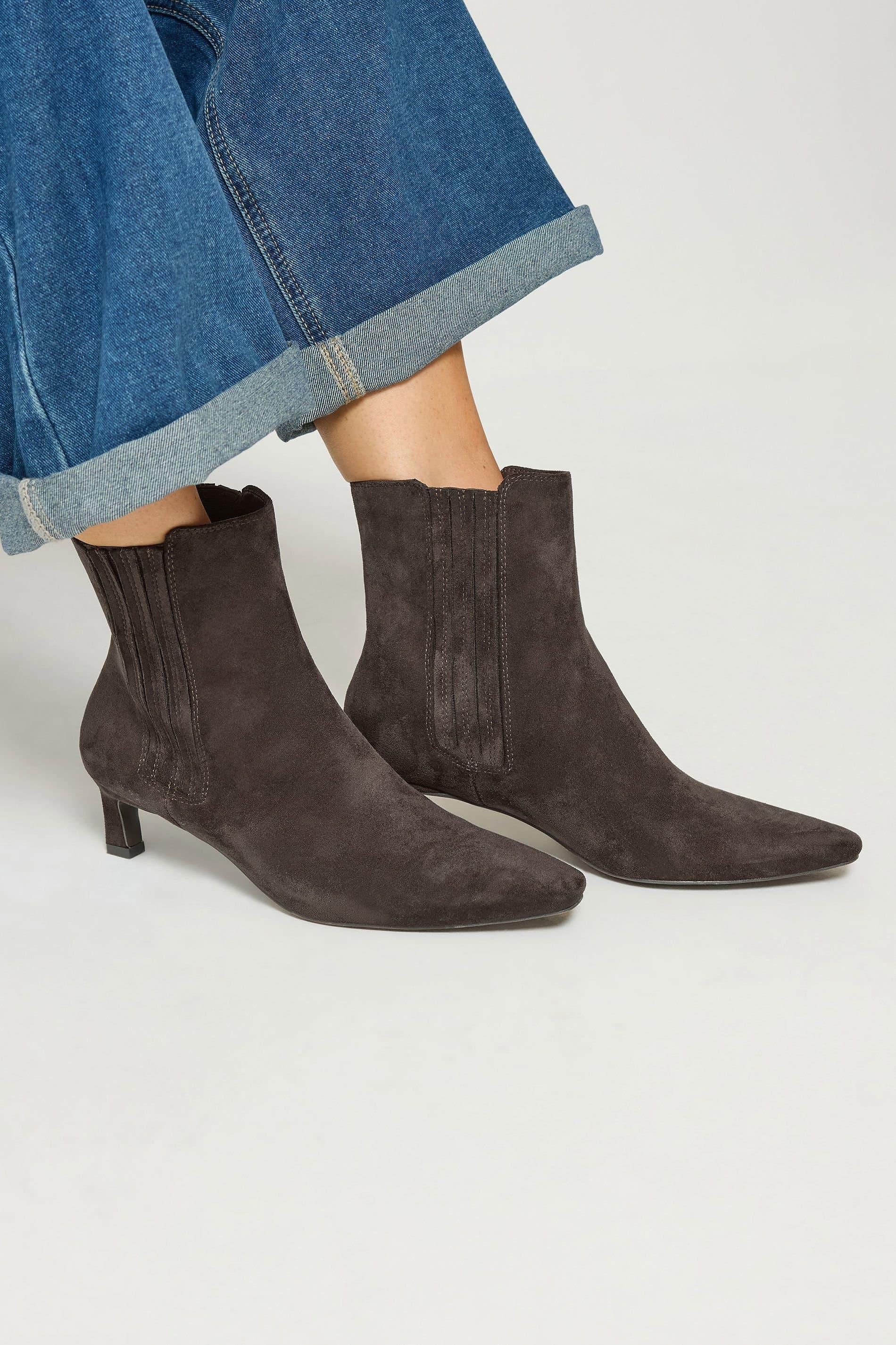 Long Tall Sally Long Tall Sally Women's Kitten Heel Chelsea Boots In Standard Fit in Brown