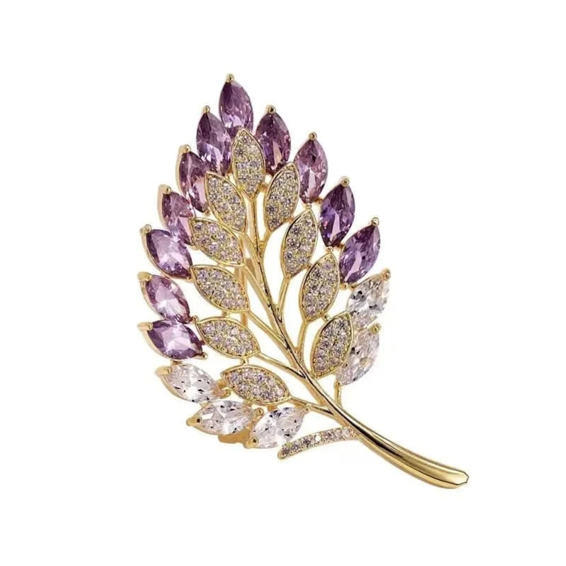 Angel Barocco Angel Barocco Women's Purple Crystal Leaf Brooch