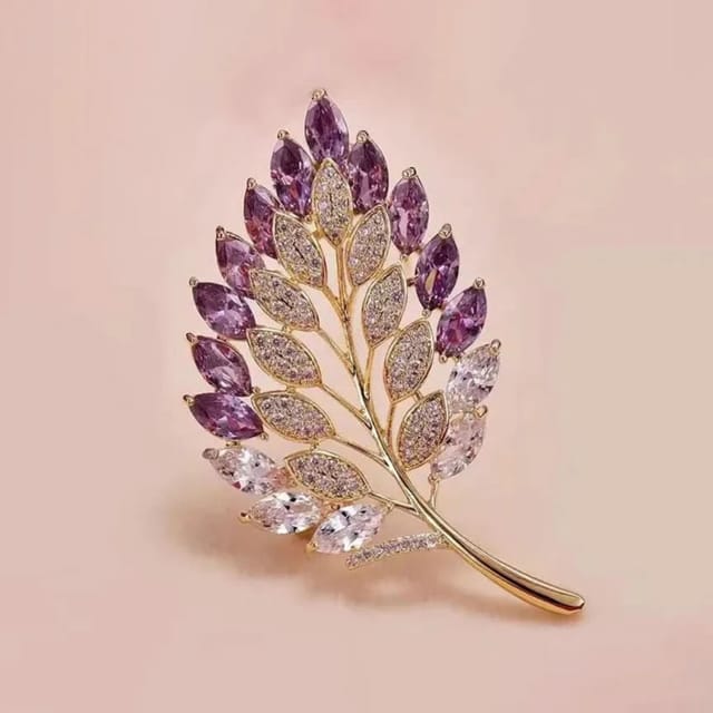 Angel Barocco Angel Barocco Women's Purple Crystal Leaf Brooch - 2