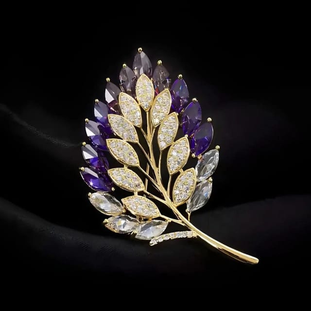 Angel Barocco Angel Barocco Women's Purple Crystal Leaf Brooch - 3