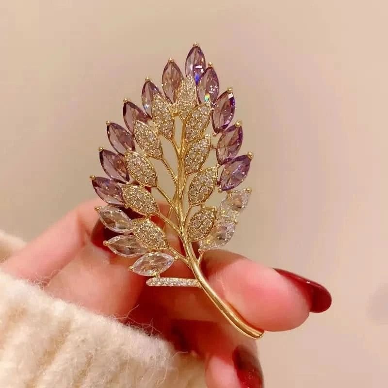 Angel Barocco Angel Barocco Women's Purple Crystal Leaf Brooch - 4