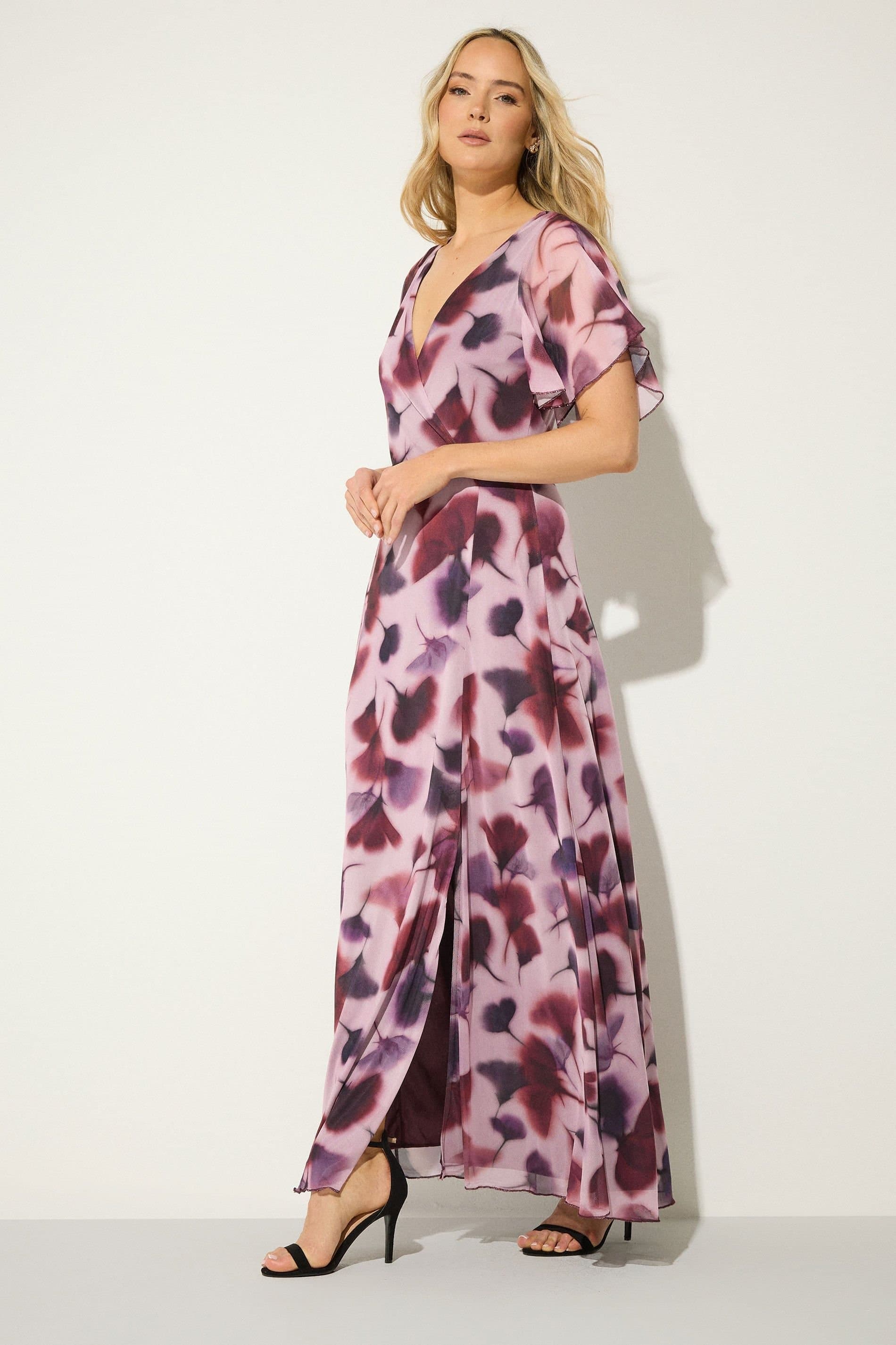 Long Tall Sally Long Tall Sally Women's Tall Floral Mesh Wrap Maxi Dress in Pink