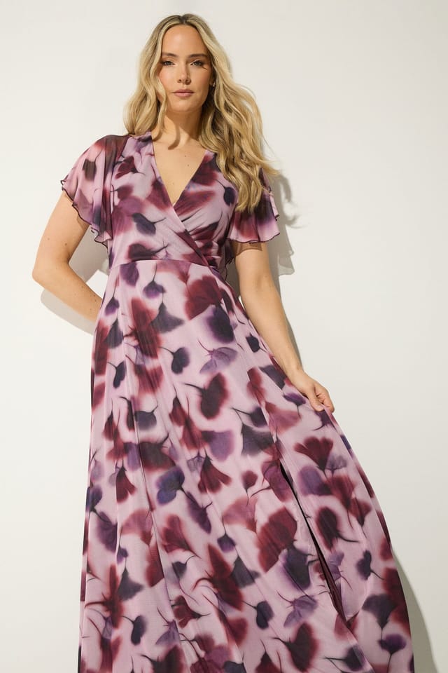 Long Tall Sally Long Tall Sally Women's Tall Floral Mesh Wrap Maxi Dress in Pink - 2