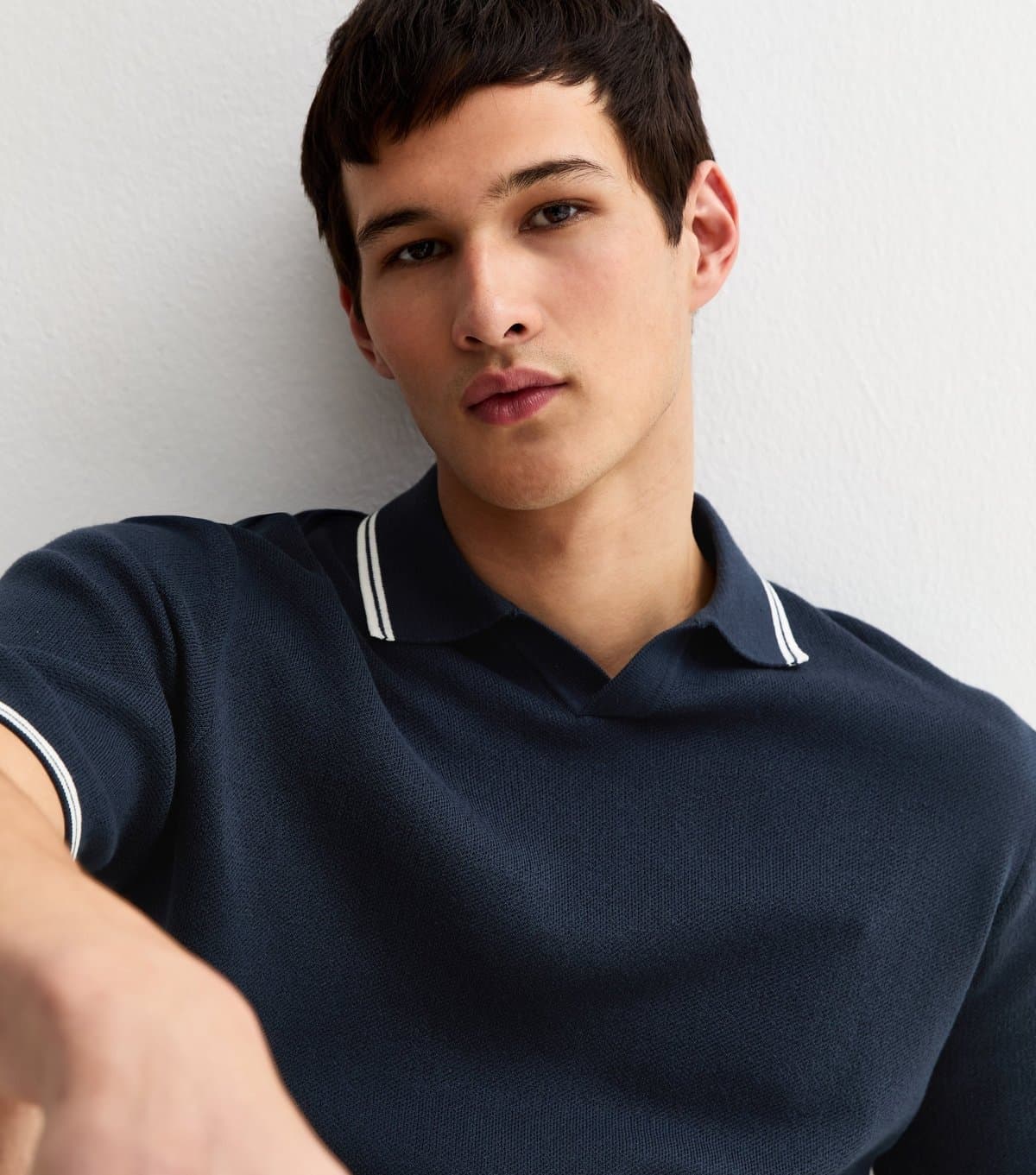 jack & jones Men's Navy Contrast Stripe Knitted Polo Shirt Jack & Jones New Look