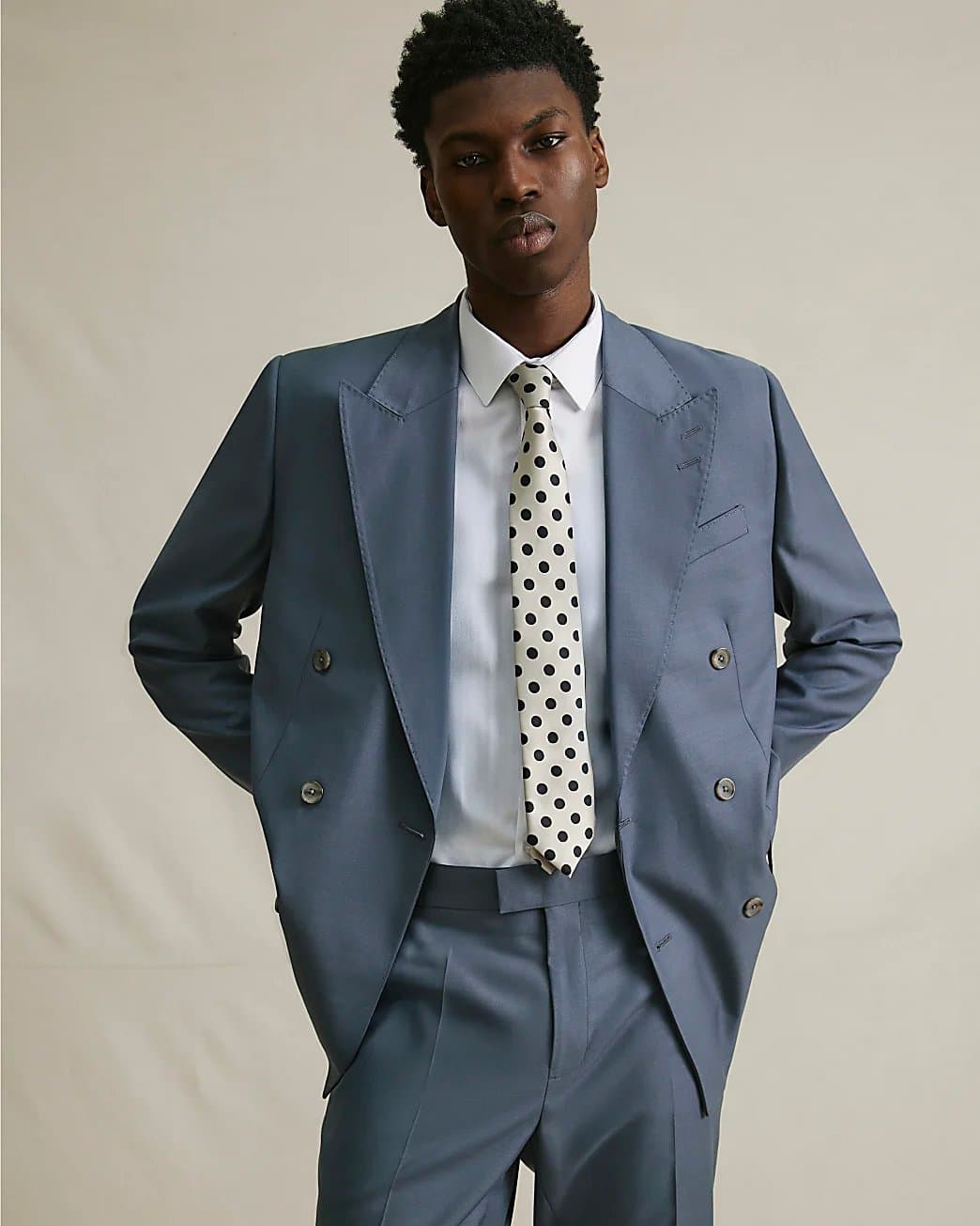 River Island Mens River Island Blue Slim Fit Double Breasted Suit Jacket