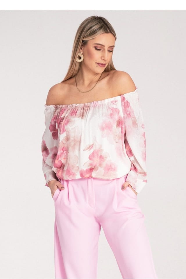 Love Lace Love Lace Women's Spanish Wide Neckline Loose Blouse 3/4 in Pink - 2
