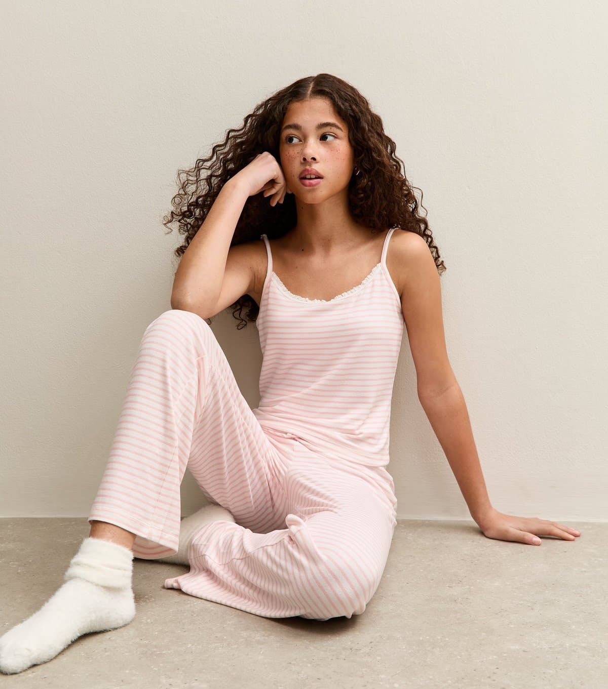 New Look Girls' Pink Striped Cami Top and Wide Legs Pyjama Set New Look