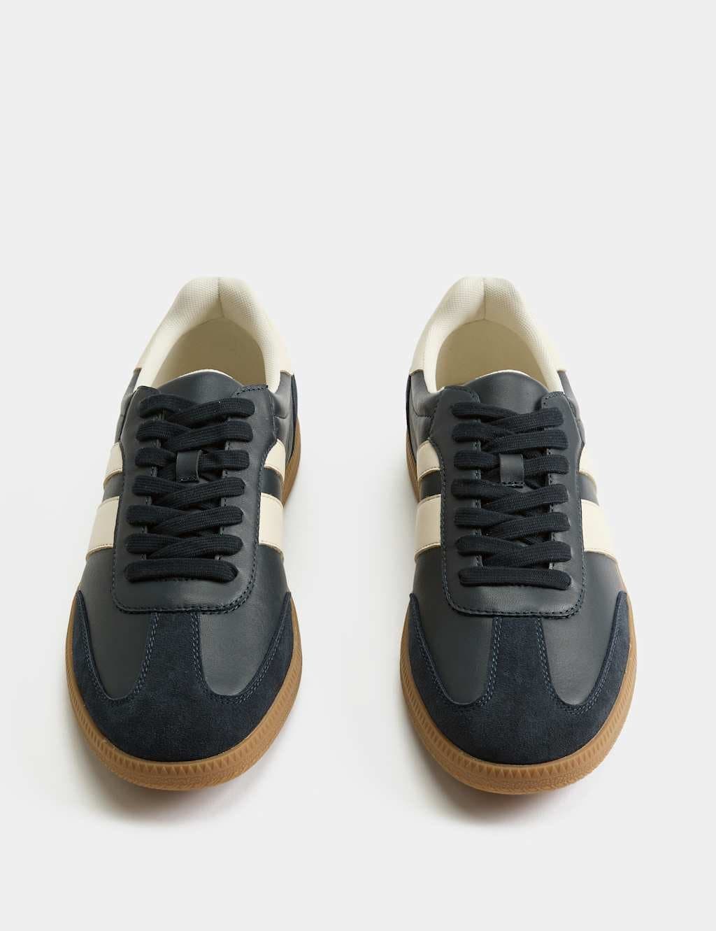 Marks & Spencer M&S Leather Retro Gum Sole Lace Up Trainers Navy