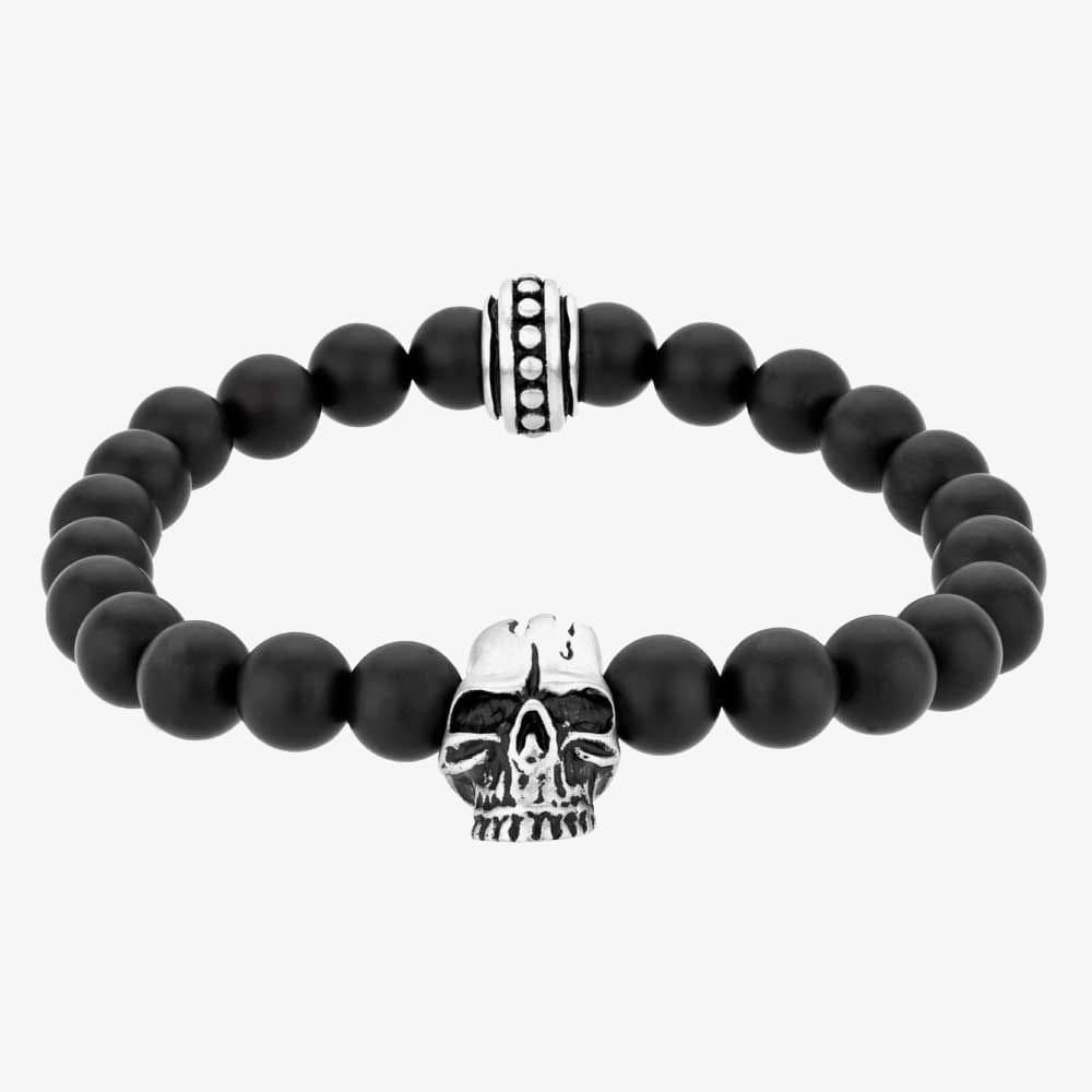 Bourne and Wilde Bourne and Wilde Men's Black Agate Skull Bead Bracelet UR06-06