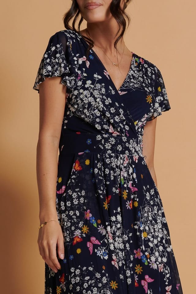 Jolie Moi Jolie Moi Women's Mesh V-Neck Maxi Dress in Navy - 3