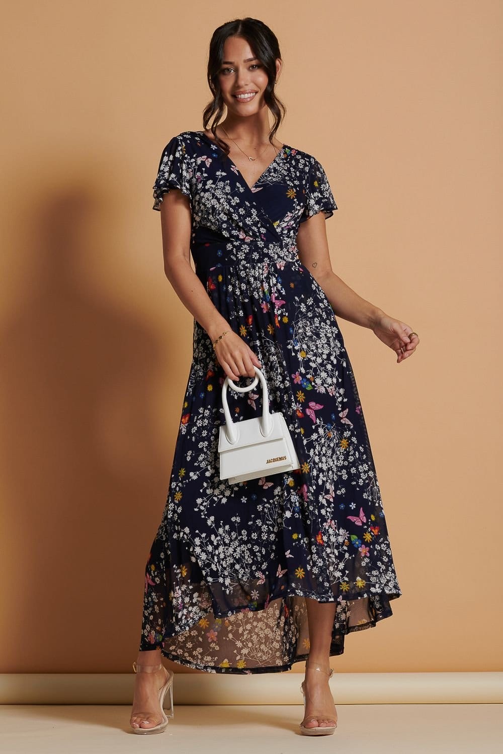 Jolie Moi Jolie Moi Women's Mesh V-Neck Maxi Dress in Navy - 4