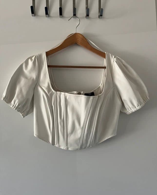 Bershka White corset crop top made of fake white leather