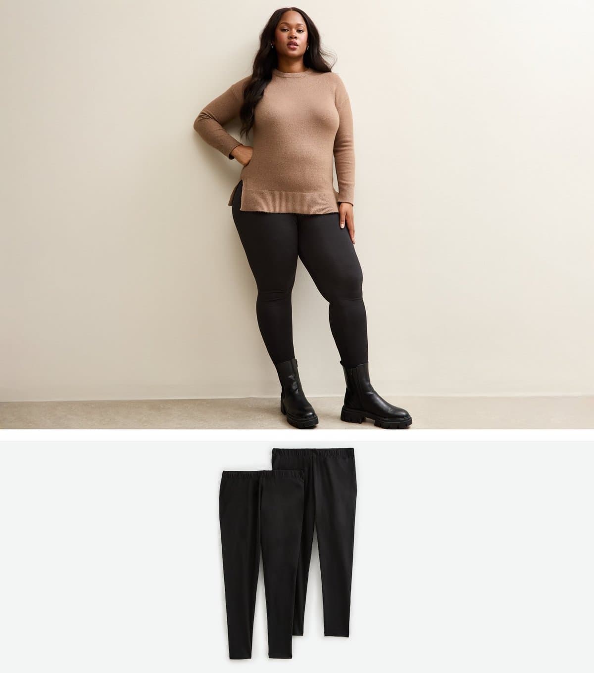 New Look Women's Curve 2 Pack Black Jersey Leggings New Look