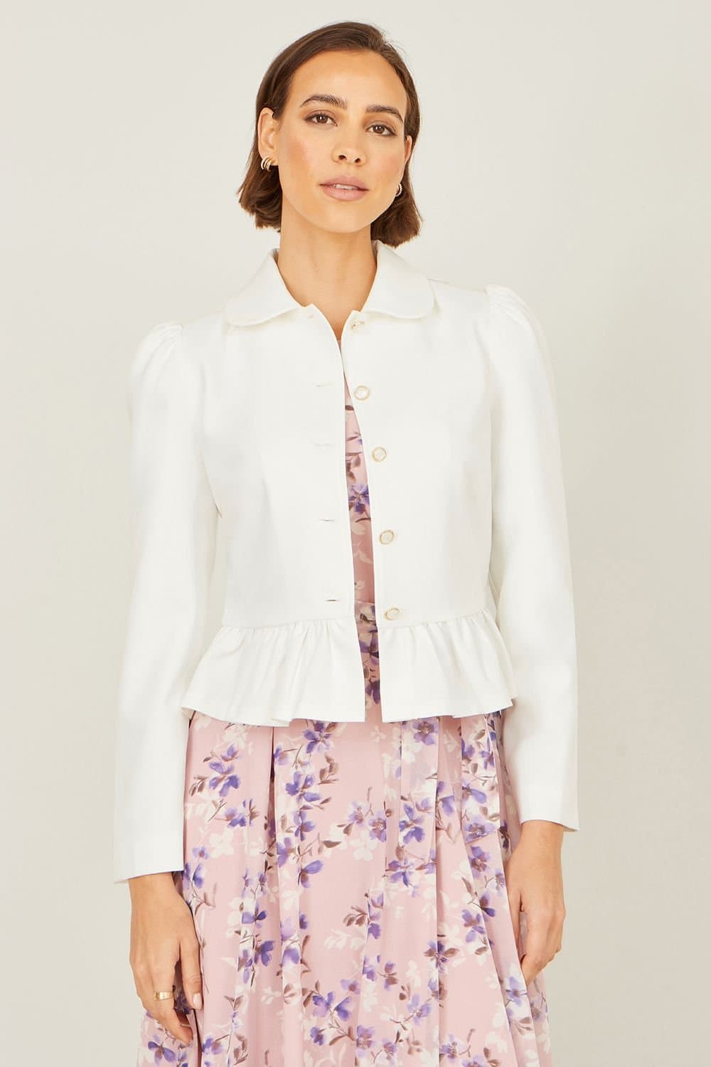 Yumi Yumi Women's White Peplum Fitted Jacket