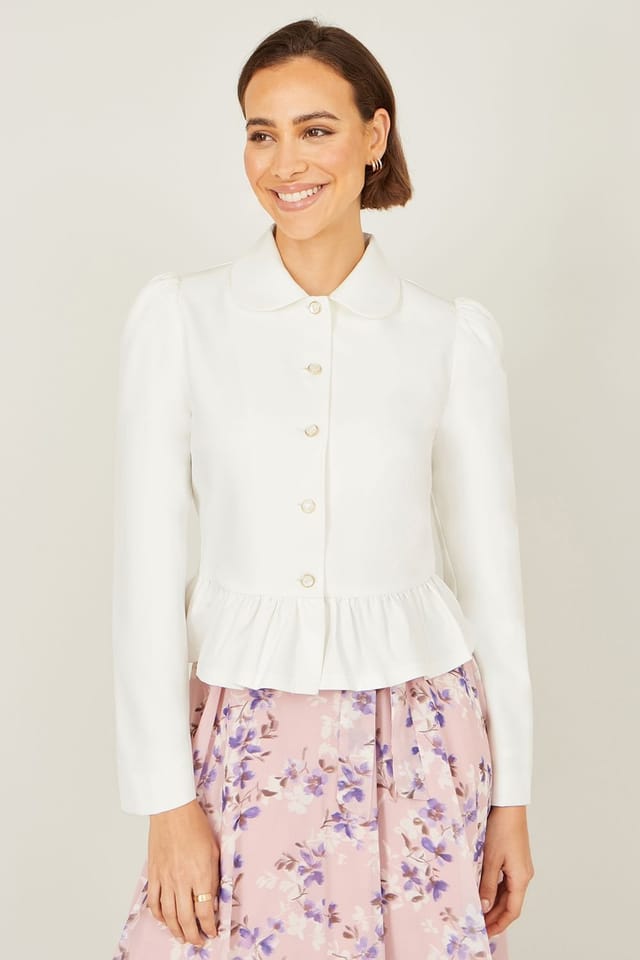 Yumi Yumi Women's White Peplum Fitted Jacket - 2